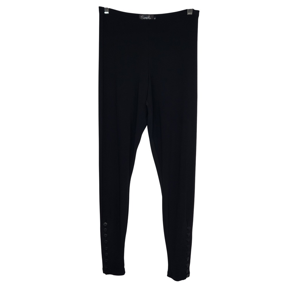 Sympli Black Button‎ Detail Full Length Leggings Pants Size 6 Slinky Pull On